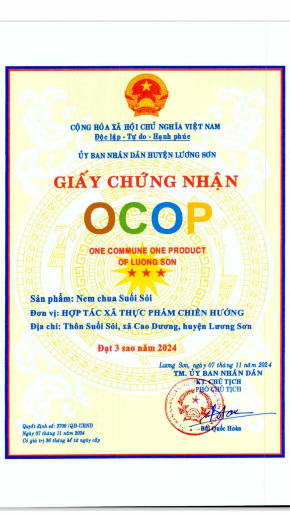 chung nhan ocop nem chua suoi soi